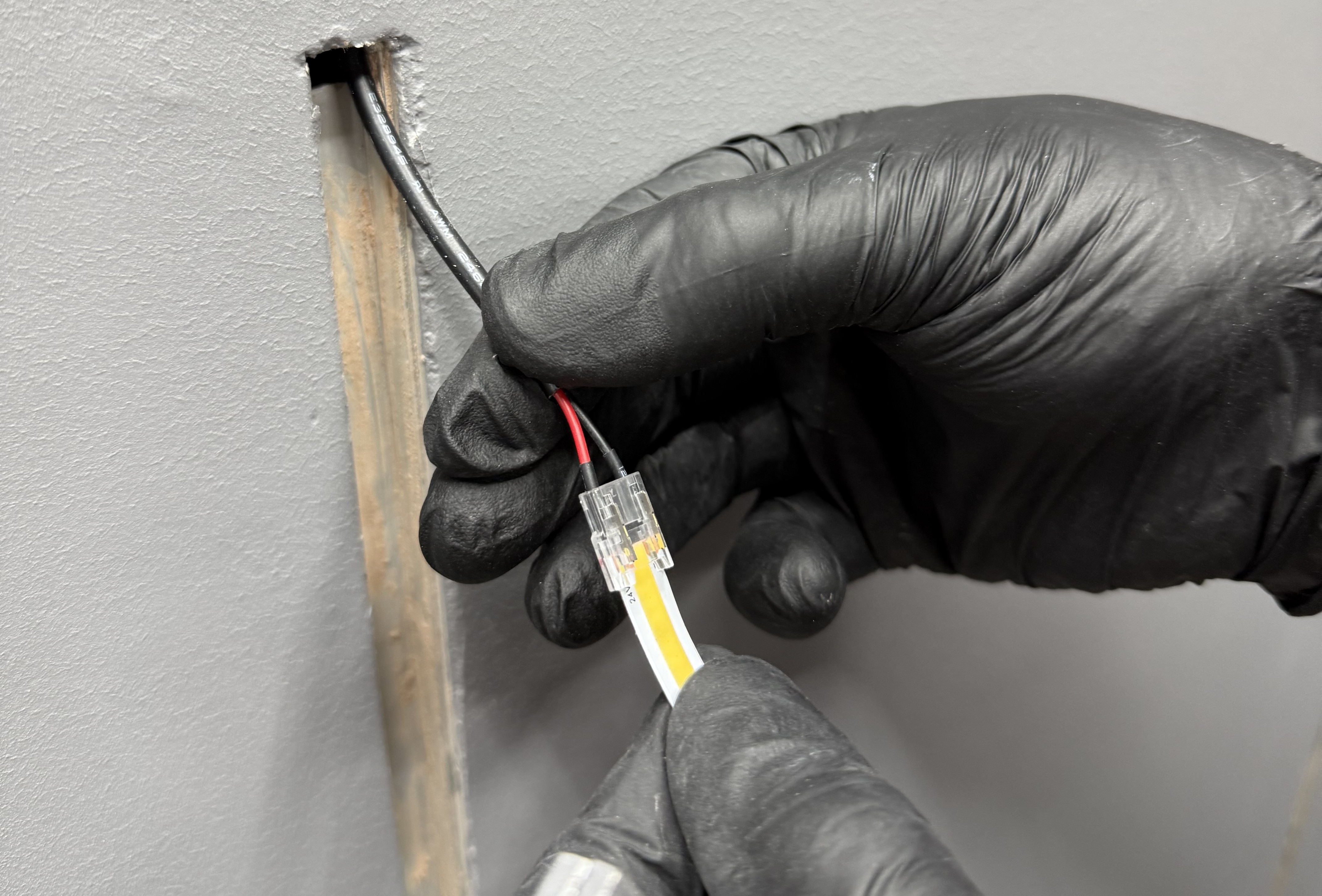 Clip the connector onto the strip